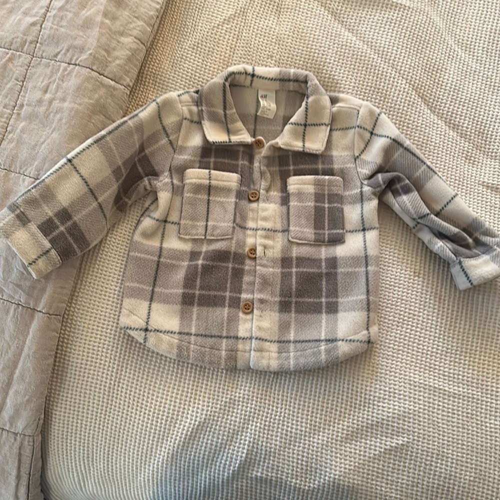 H&M plaid fleece shirt jacket 9-12 months
